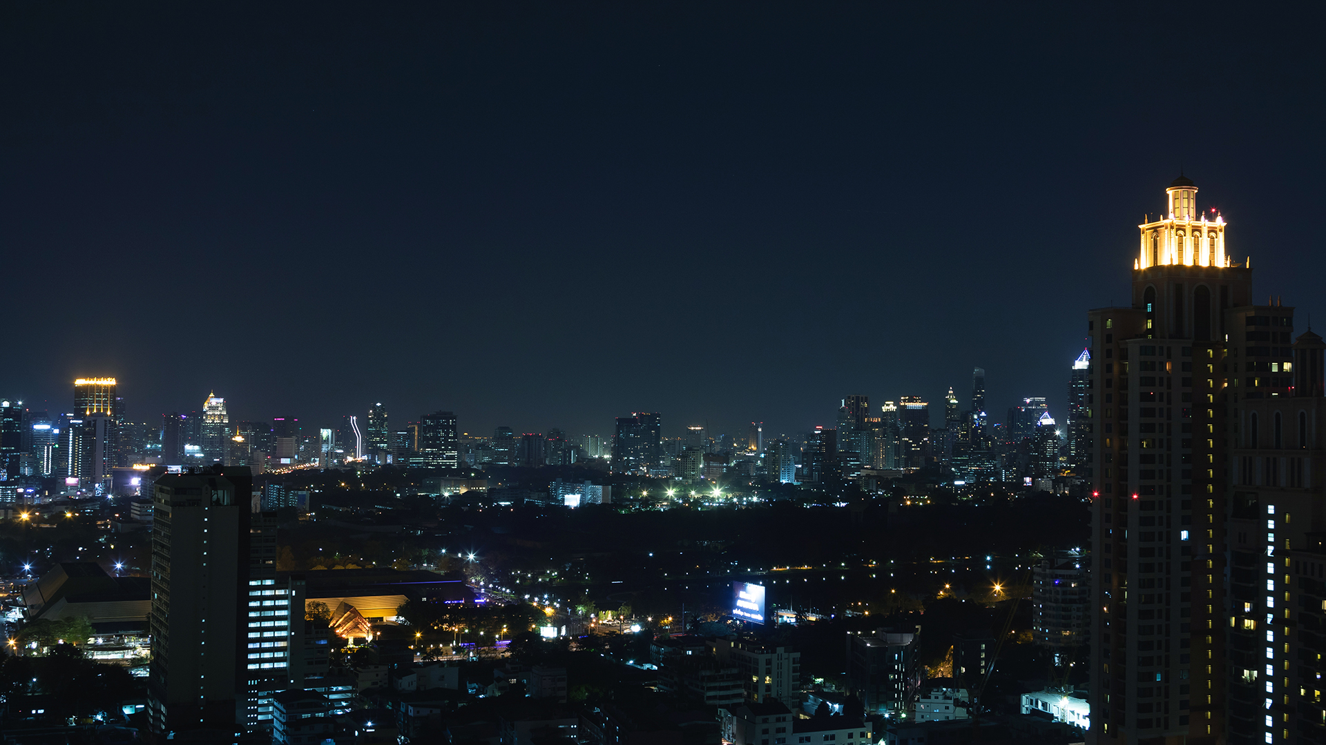 View of the modern night Bangkok city